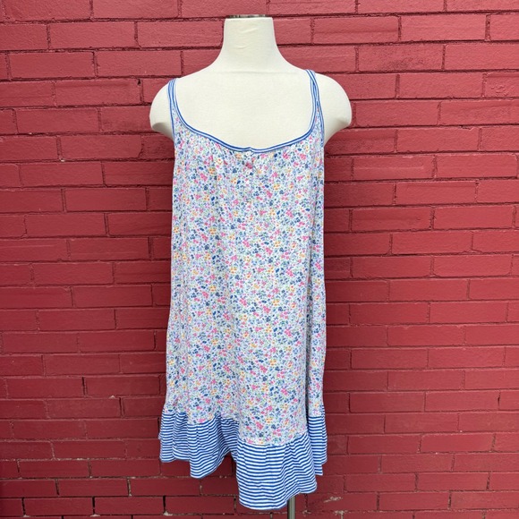 Lauren Ralph Lauren Other - Lauren Ralph Lauren Floral Stripe Ruffle Nightgown XL Blue Pink White Sleeveless